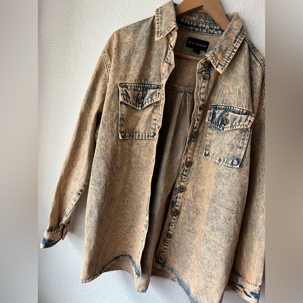 BP + Wildfang Acid Wash Oversized Denim Jacket Shacket Cotton Size M - Picture 2 of 12